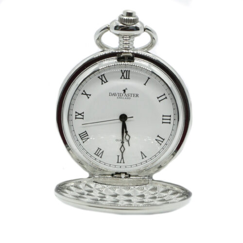 Embossed Quartz Full Hunter Pocket Watch Open