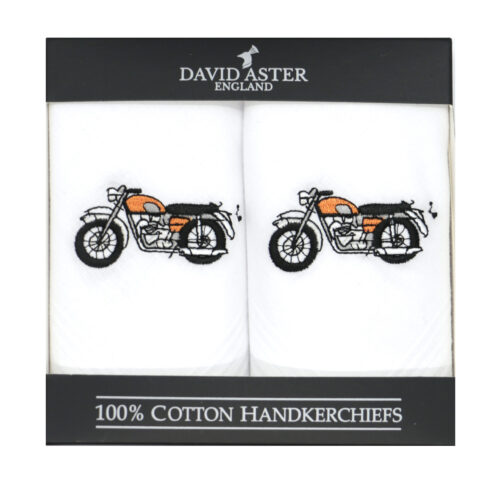 Motorbike Embroidered White Handkerchiefs