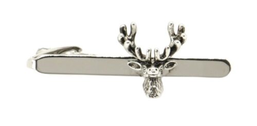 Stags Head Burnished Rhodium Tie Clip