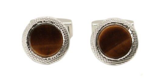 Tiger Eye Round Rhodium Cufflinks