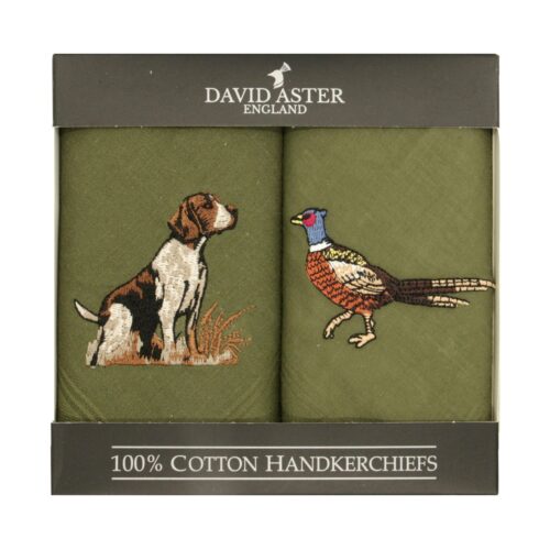 Pheasant & Hound Embroidered Green Cotton Handkerchiefs