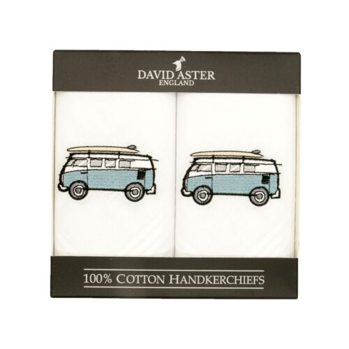 Campervan Embroidered White Cotton Handkerchiefs