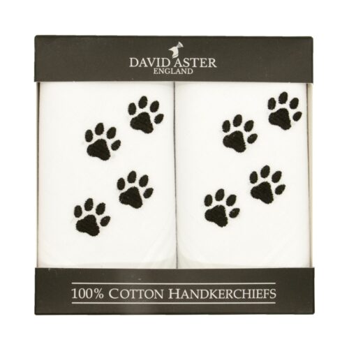 Paw Print Embroidered White Cotton Handkerchiefs